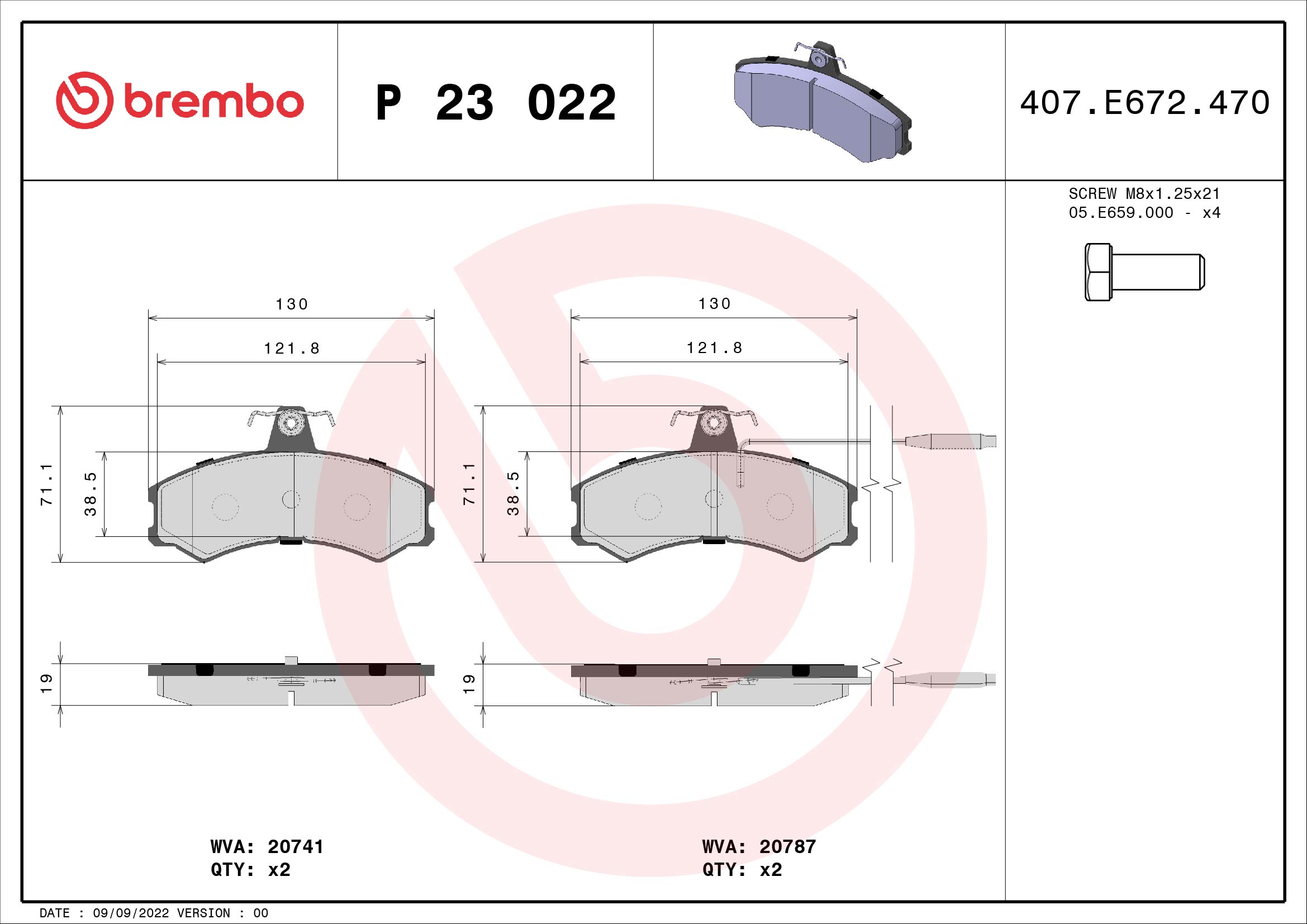 A.B.S. P 23 022 BREMBO Bremsbelagsatz, Scheibenbremse